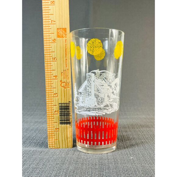 Vintage Libby Spinning Wheel Log Cabin Water Glass Red Picket Fence - Picture 6 of 6